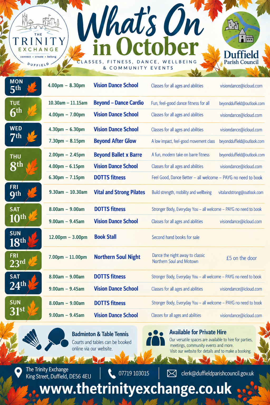 What's On at The Trinity Exchange in October 2026